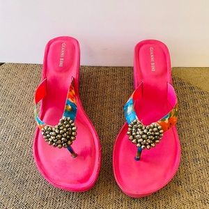 Pink Wedge Flip Flops